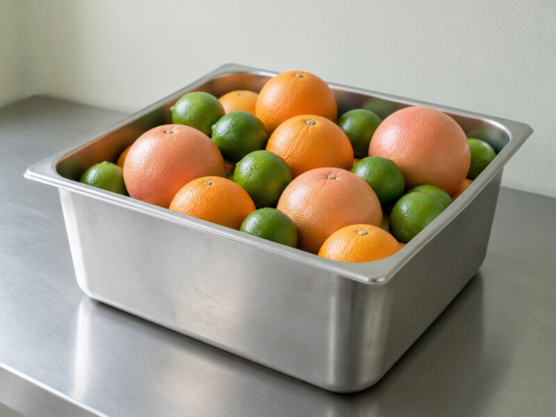Un bac d'agrumes frais entiers : citrons verts, oranges et pamplemousses