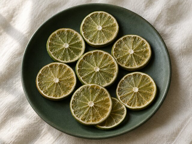 Rondelles entières de citron vert séchées